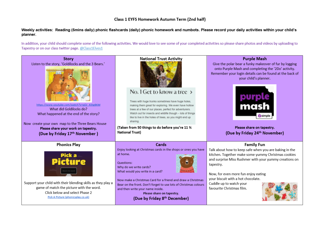 year 4 homework grid